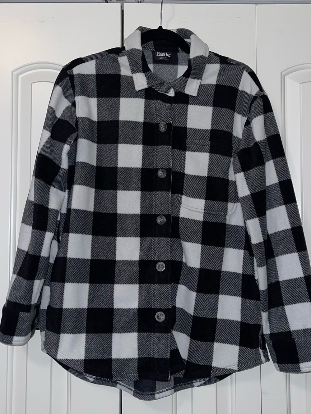 Eddie Bauer Black and White Buffalo Plaid Button-Up Jacket